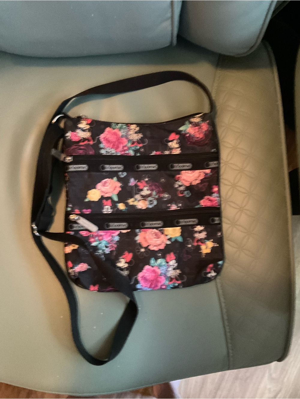 Lesportsac Black Floral Crossbody with Multicolor Roses